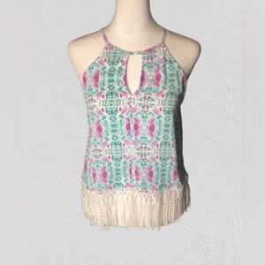 NEW Everly Lace Pom-Pom Fringe Sleeveless Tank Top Size Small